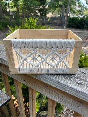 Handcrafted Boho Macramé and Wood Crate